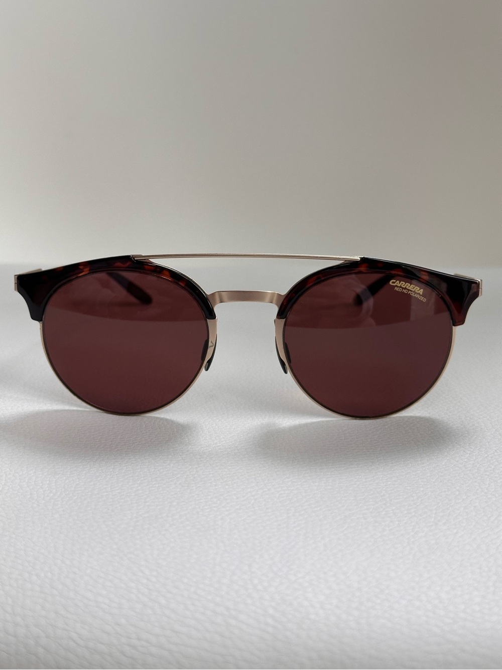 Carrera 141S Tortoiseshell Gold Sunglasses Red HD Polarized Lenses Double Bridge